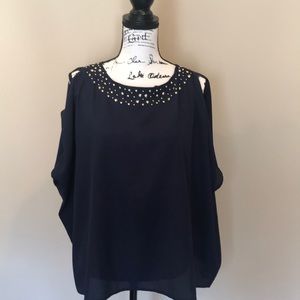 Lily Pulitzer Navy Open Shoulder Blouse